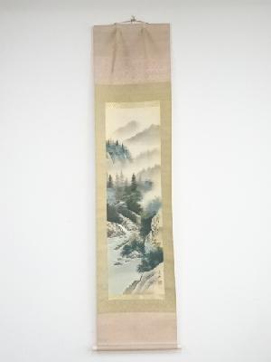 春径筆　彩色山水　肉筆絹本掛軸